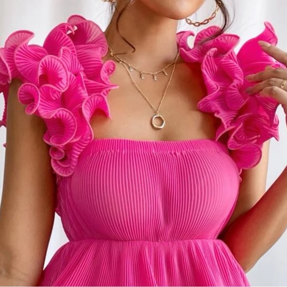 Hot Pink Ruffle Peplum Top Blouse Shirt - Picture 6 of 6